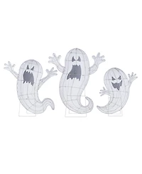Glitzhome Lighted Halloween Ghosts Family Outdoor Decor with Warm White Led Lights, Set of 3
