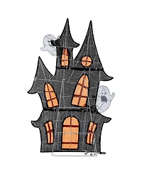 Glitzhome 61.75" Lighted Halloween Haunted House Outdoor Decor with Warm White Led Lights