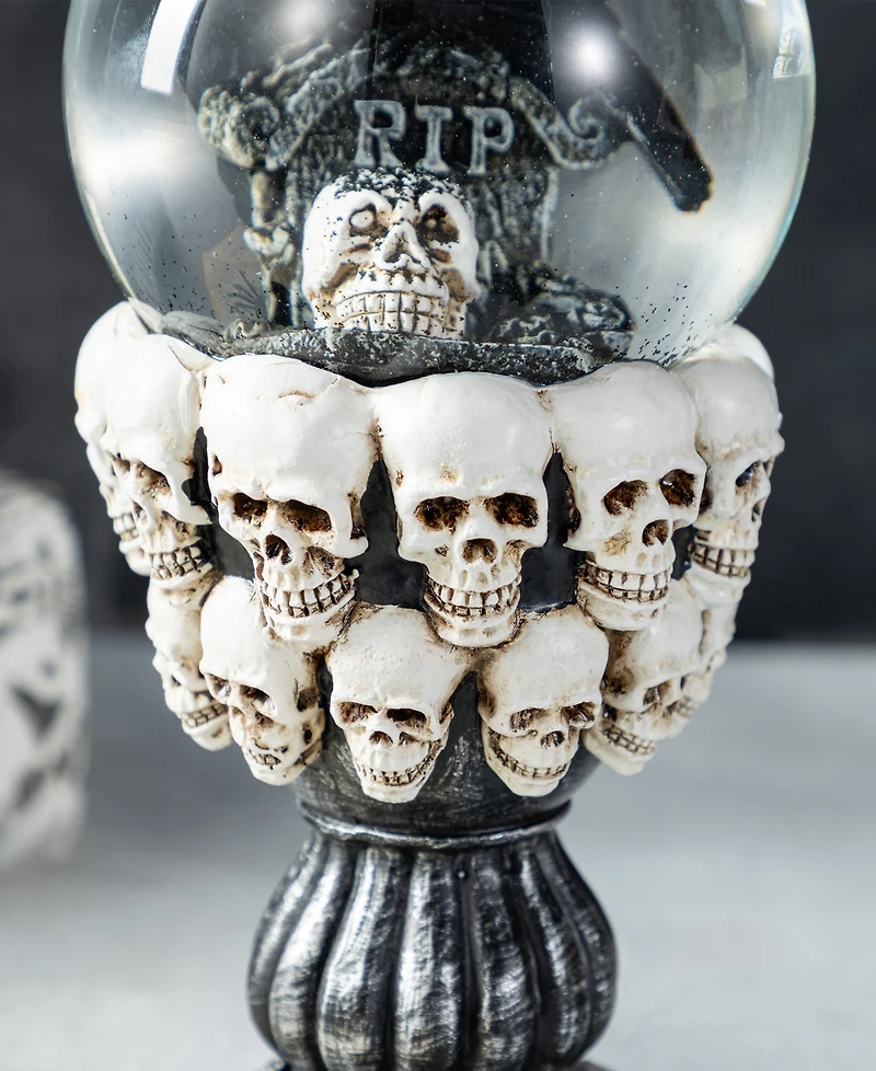 Glitzhome 7.25" Halloween Resin Stacked Skull Water Globe
