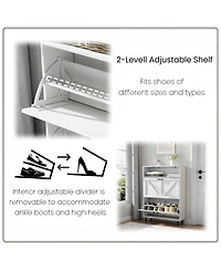 Farmhouse Shoe Storage Cabinet with Barn Door Design, Shoe Organizer with 2 Flip Drawers