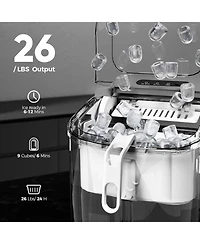 Cowsar Countertop Ice Maker Machine with Handle,26Lbs/24H,9 Cubes Ready in 6 Mins,Self-Cleaning Function with Ice Scoop and Basket for Home/Office