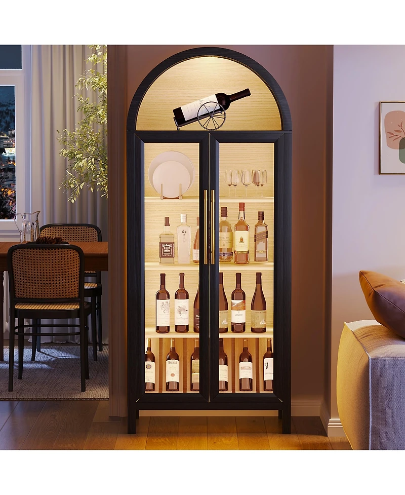 Vlsrka Curio Cabinet w/ Glass Doors, 5-Tier Shelf, Lights & Sensor