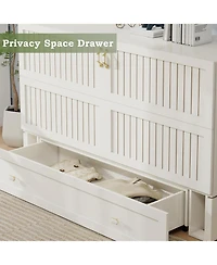 livelylodge Queen Murphy Bed Cabinet with Storage Drawer and Shelves, White Queen Hideaway Murphy Bed Suit for Guest Room and Bedroom Living Room
