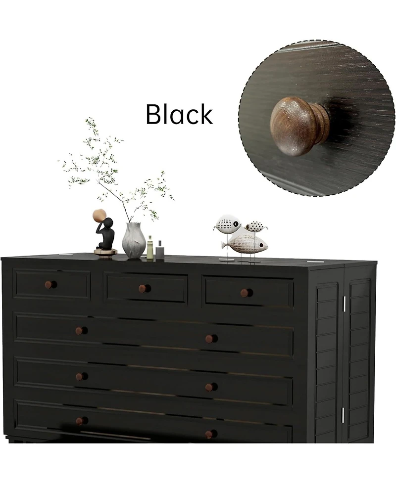 livelylodge Black queen Murphy bed with 2 drawers, 2 shelves, 2 Usb ports, and 2 charging ports. Ideal for guest rooms and home offices