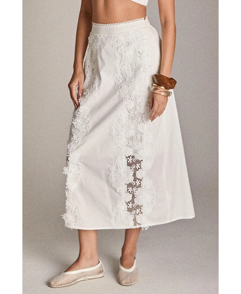 English Factory Women's Lace trimed midi skirt