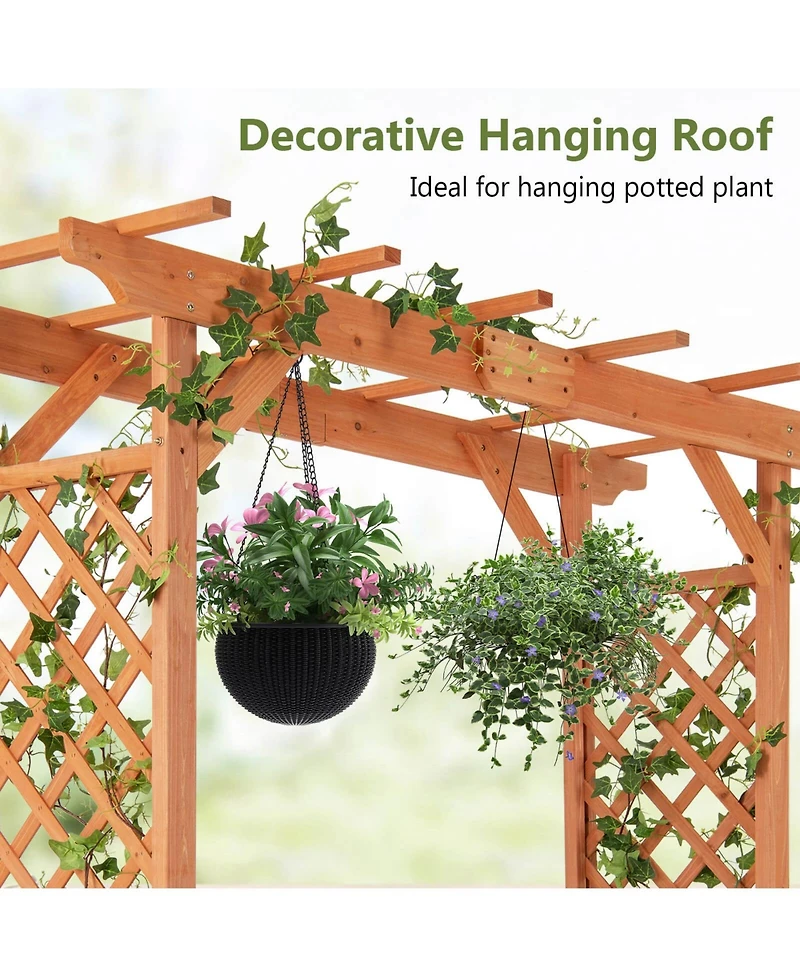 Costway Arbor Over 7FT High Wooden Garden Arch Trellis Pergola Outdoor Patio Plant