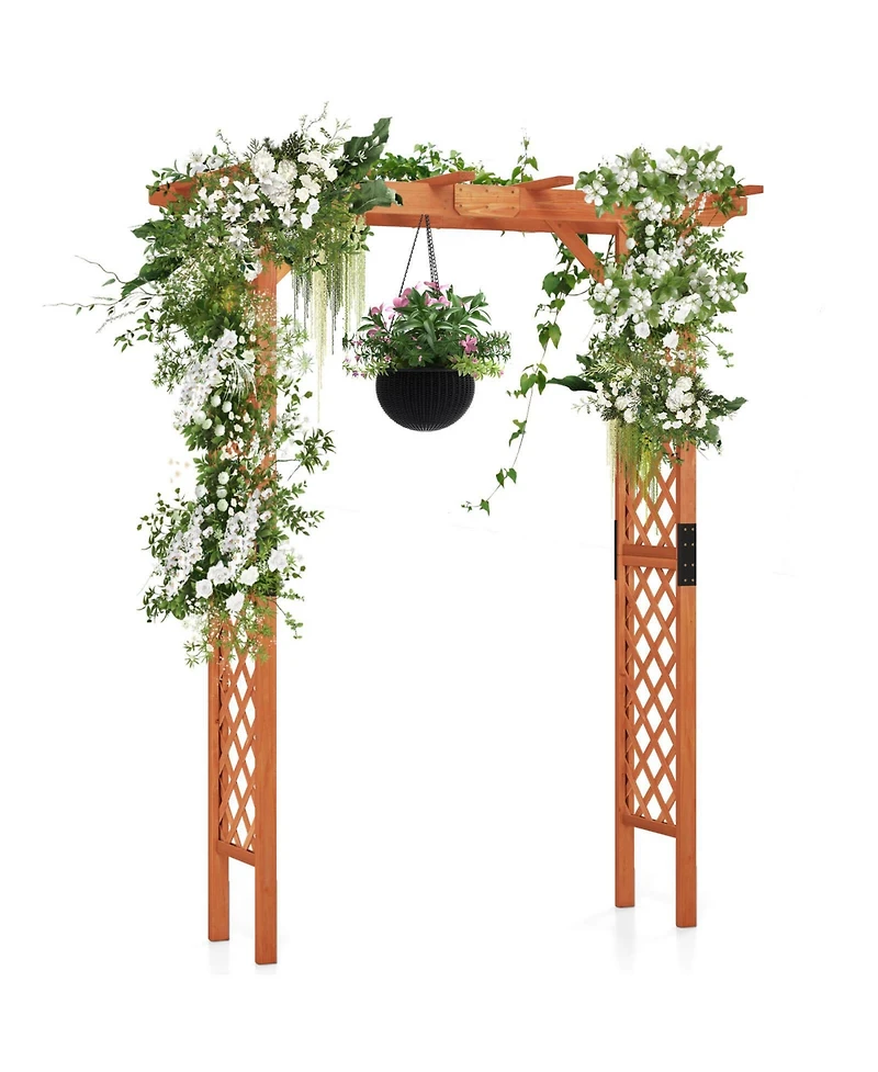Costway Arbor Over 7FT High Wooden Garden Arch Trellis Pergola Outdoor Patio Plant
