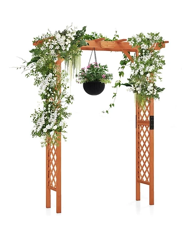 Costway Arbor Over 7FT High Wooden Garden Arch Trellis Pergola Outdoor Patio Plant