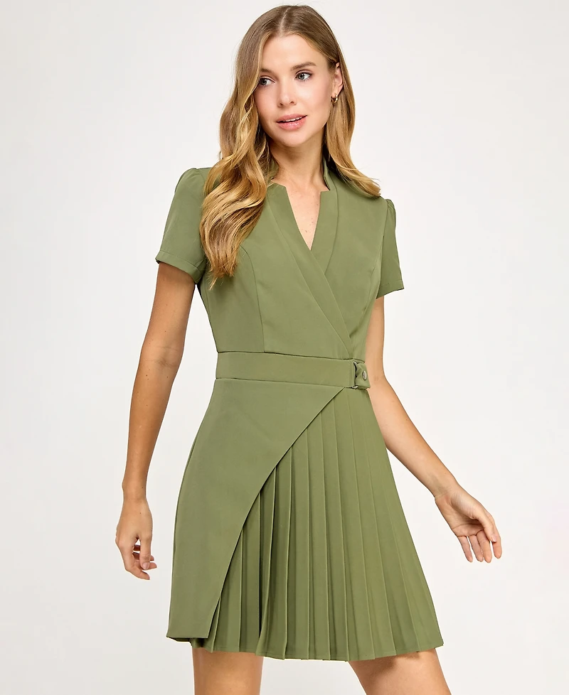 Seni & Cade Juniors' Short-Sleeve Twill Fit Flare Dress
