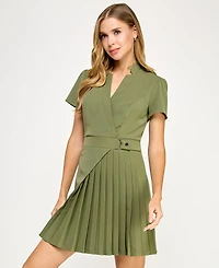 Seni & Cade Juniors' Short-Sleeve Twill Fit Flare Dress