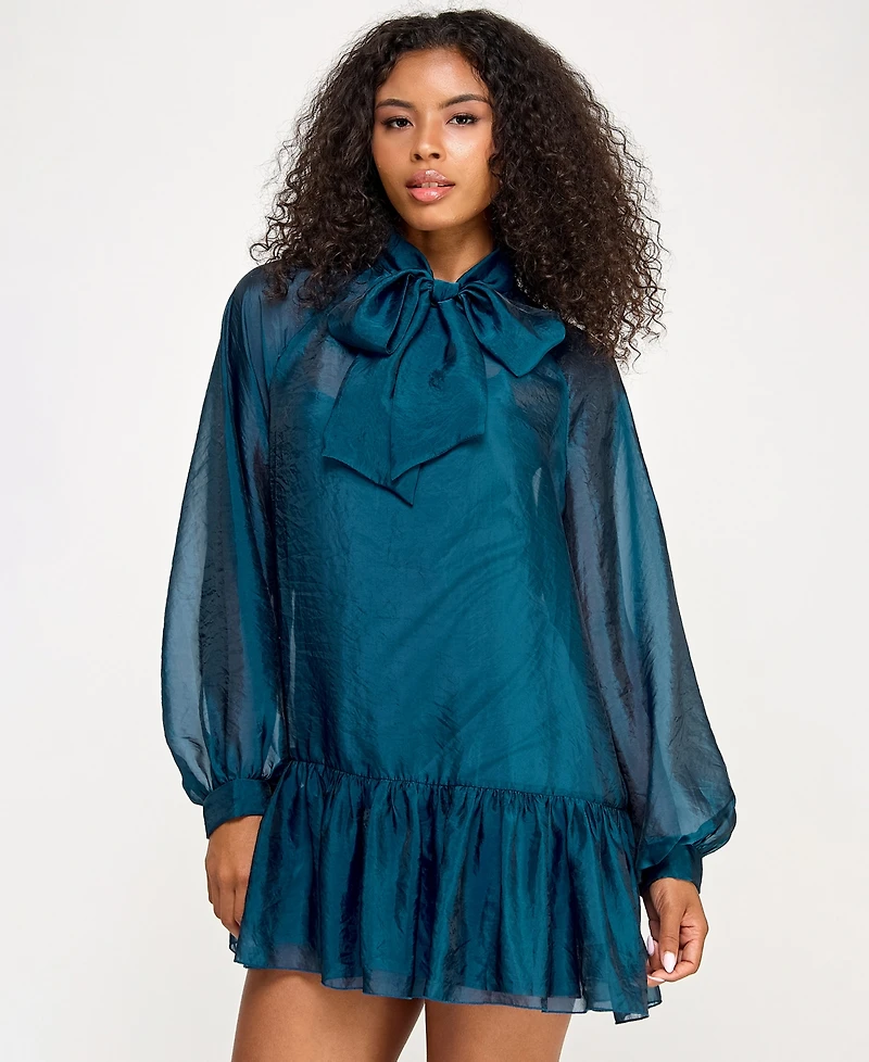 Seni & Cade Juniors' Bow-Neck Organza Dress