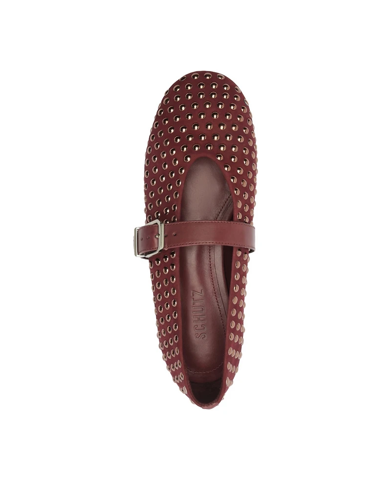Schutz Women's Eiza Shine Studded Suede Buckle Flats