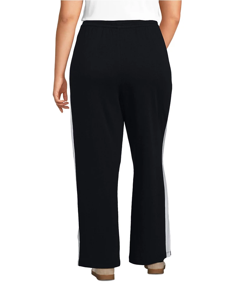 Lands' End Women's Plus Sport Knit High Rise Relaxed Straight Leg Side Stripe Pants