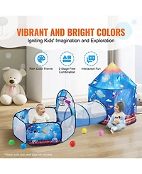 3 in 1 Kids Play Tent with Tunnel Indoor Outdoor Pop Up Playhouse Rocket Theme