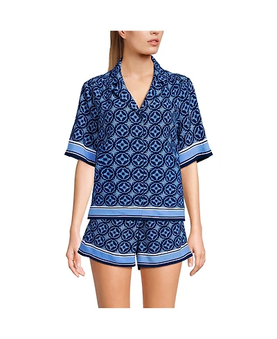 Lands' End Women's Rayon Short Sleeve Camp Shirt