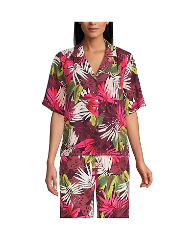 Lands' End Women's Rayon Short Sleeve Camp Shirt