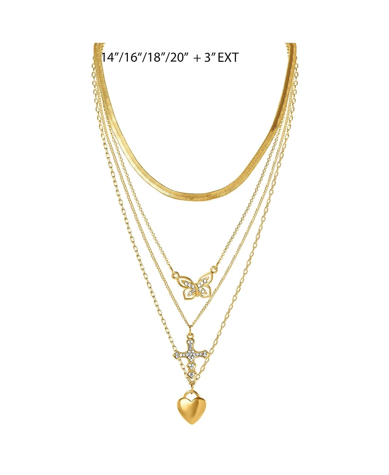 Jessica Simpson Layered Butterfly, Cross & Heart Pendant Necklace Set