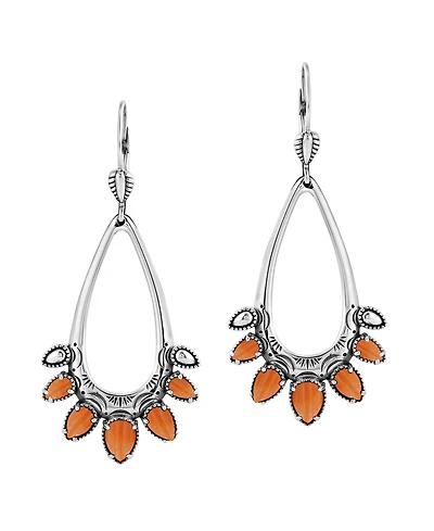 American West Jewelry Sterling Silver Orange Spiny Oyster Open Pear Gemstone Lever Back Earrings