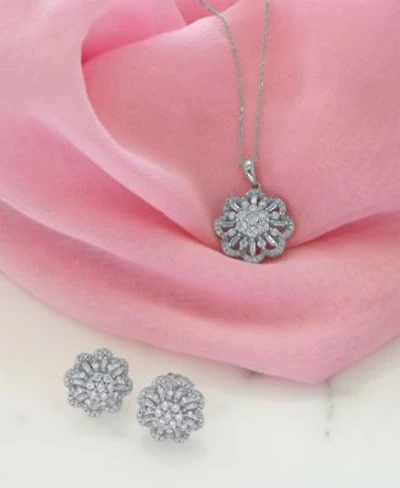 Wrapped In Love Diamond Round Baguette Floral Pendant Necklace Matching Stud Earrings Collection In 14k White Gold Exclusively At Macys