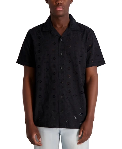 Karl Lagerfeld Paris Men's Floral Eyelet Shirt