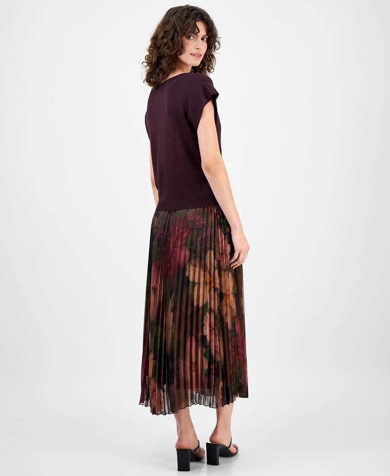 Robbie Bee Women's Knit-Bodice Pleated-Skirt Dress