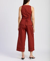 En Saison Women's Megumi Cotton Linen Sleeveless Button-Front Top