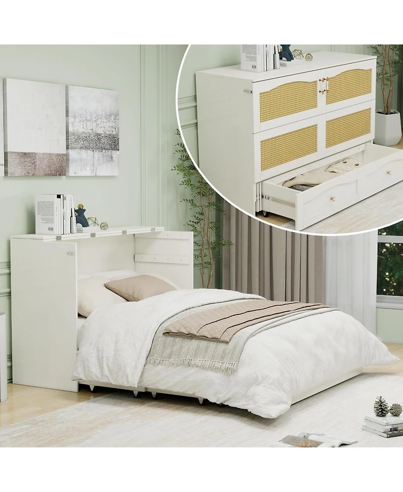 livelylodge Queen size Murphy bed cabinet with storage drawers. Ideal for guest rooms, it's a space