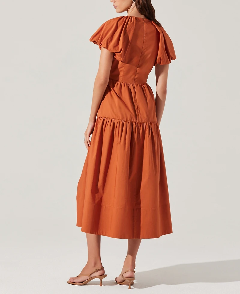 Astr the Label Women's Aine Bow-Tie Puff-Sleeve Cotton Midi Dress