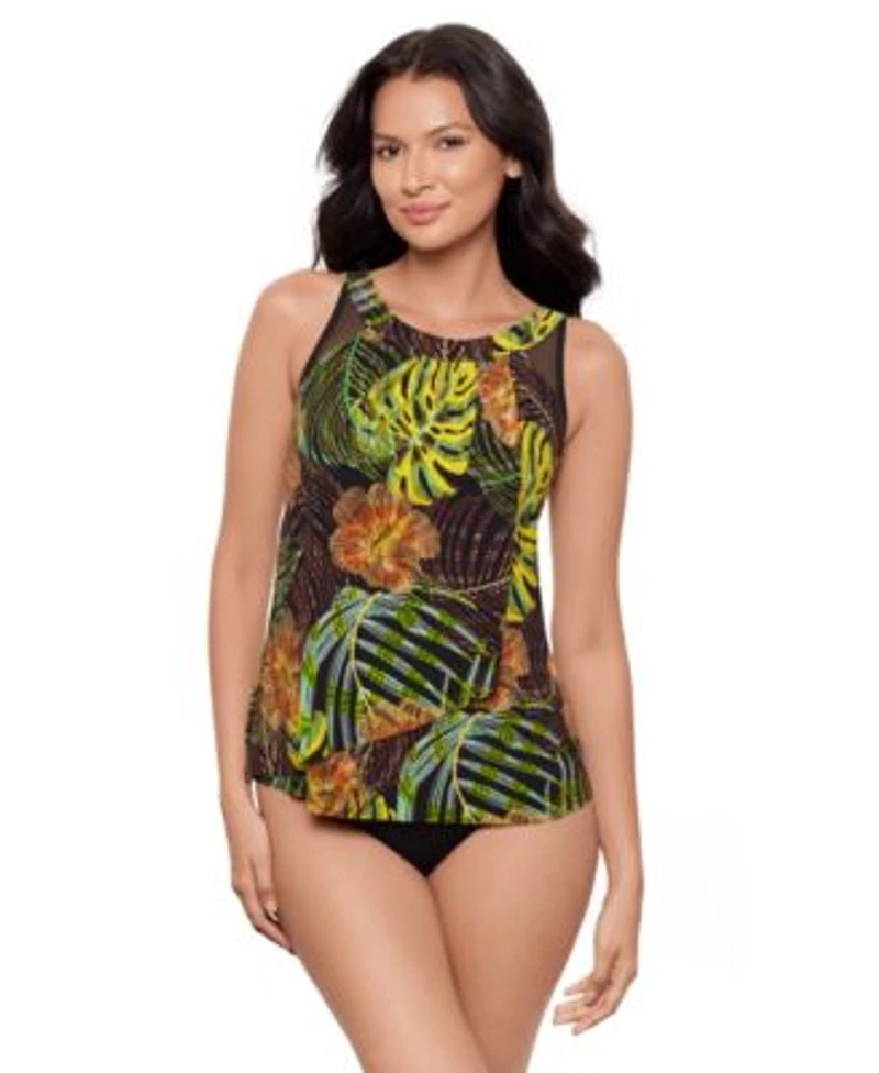 Miraclesuit Womens Sunset Islet Ursula Tummy Control Underwired Tankini Top High Waist Bikini Bottoms