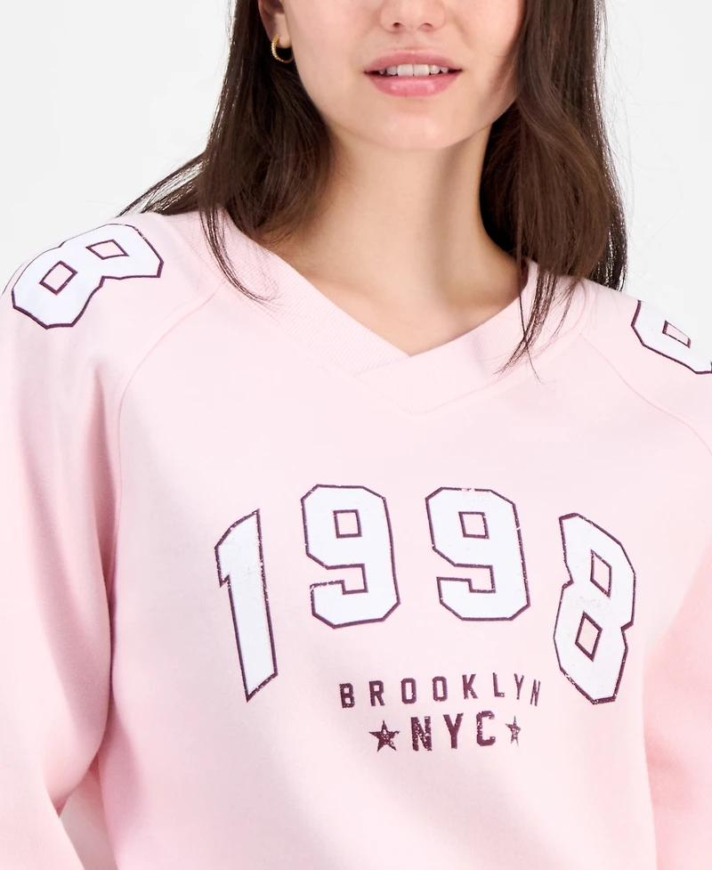 Planet Heart Juniors' Varsity Graphic Bubble-Hem Sweatshirt