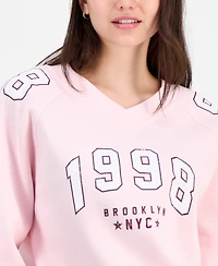 Planet Heart Juniors' Varsity Graphic Bubble-Hem Sweatshirt
