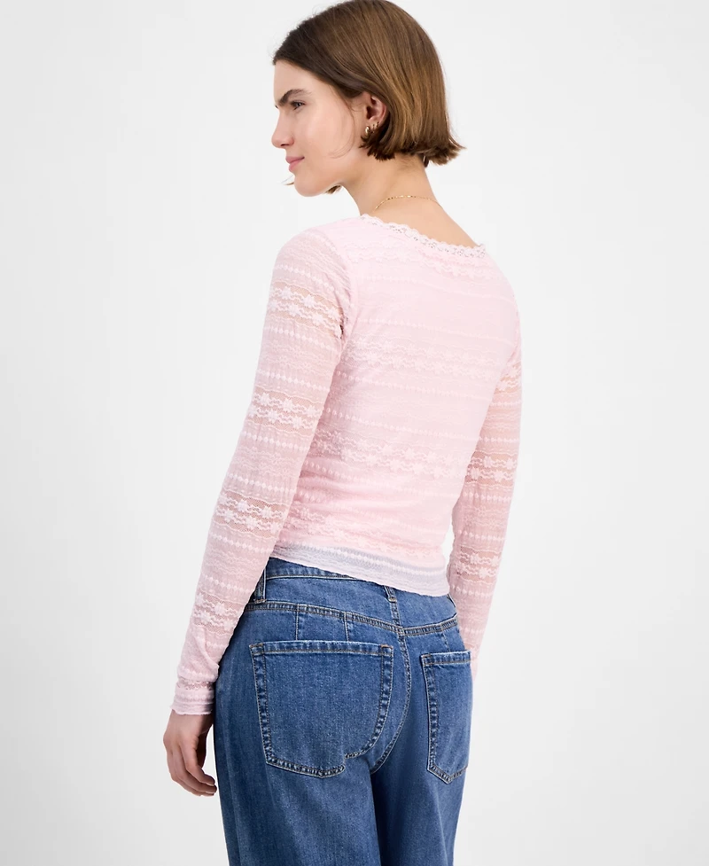 Celebrity Pink Juniors' Long-Sleeve Lace V-Neck Top