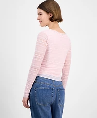 Celebrity Pink Juniors' Long-Sleeve Lace V-Neck Top