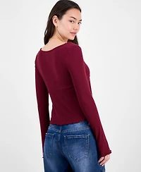 Self Esteem Juniors' Solid V-Neck Rib Knit Long Sleeve