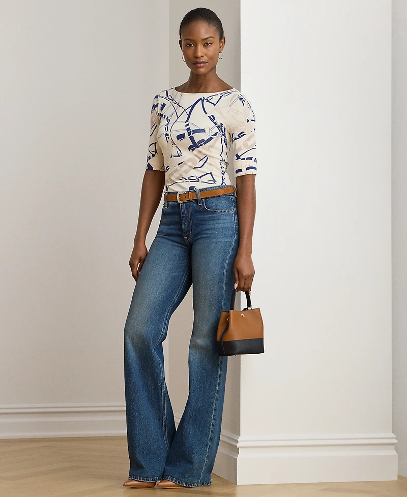 Lauren Ralph Petite Belting-Print Cotton Boatneck Tee
