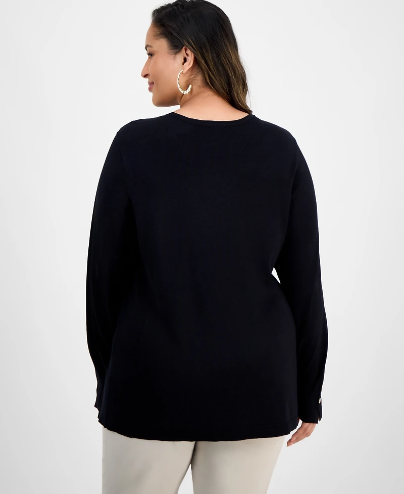 Jm Collection Plus Crewneck Long-Sleeve Sweater, Macy's Exclusive
