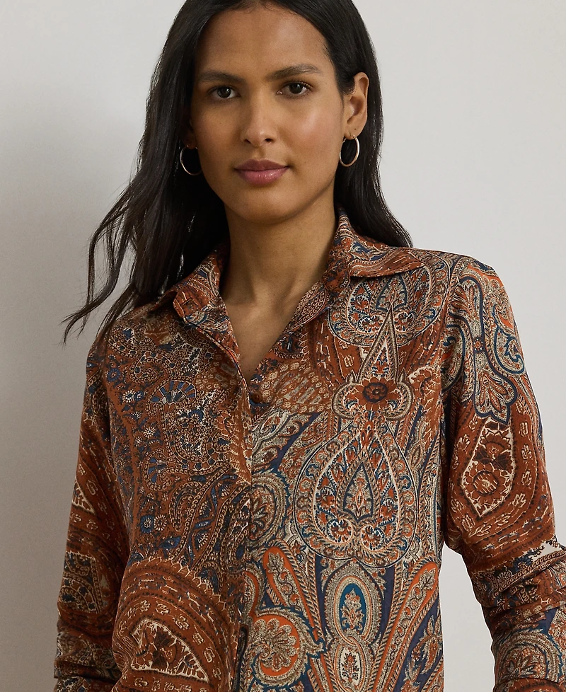 Lauren Ralph Petite Classic-Fit Paisley Crepe Shirt