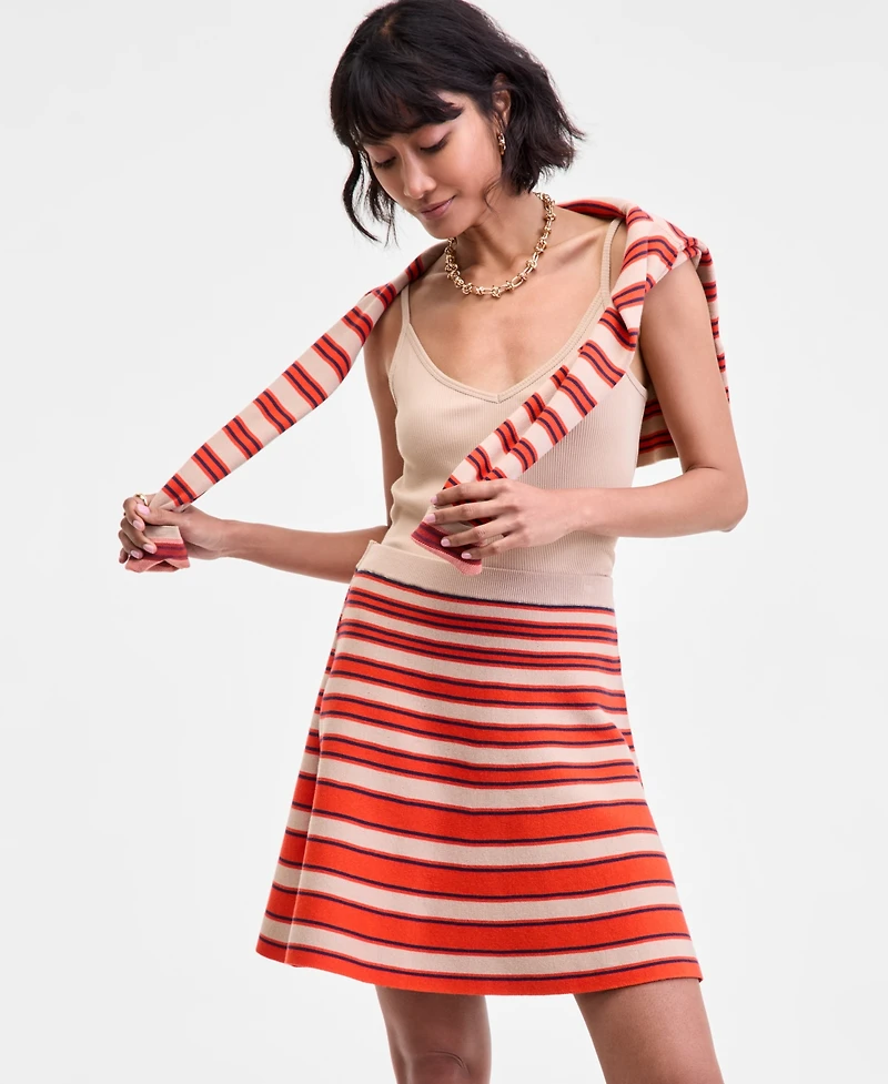 On 34th Women's Striped Pull-On Flounce Sweater Mini Skirt, Macy's Exclusive