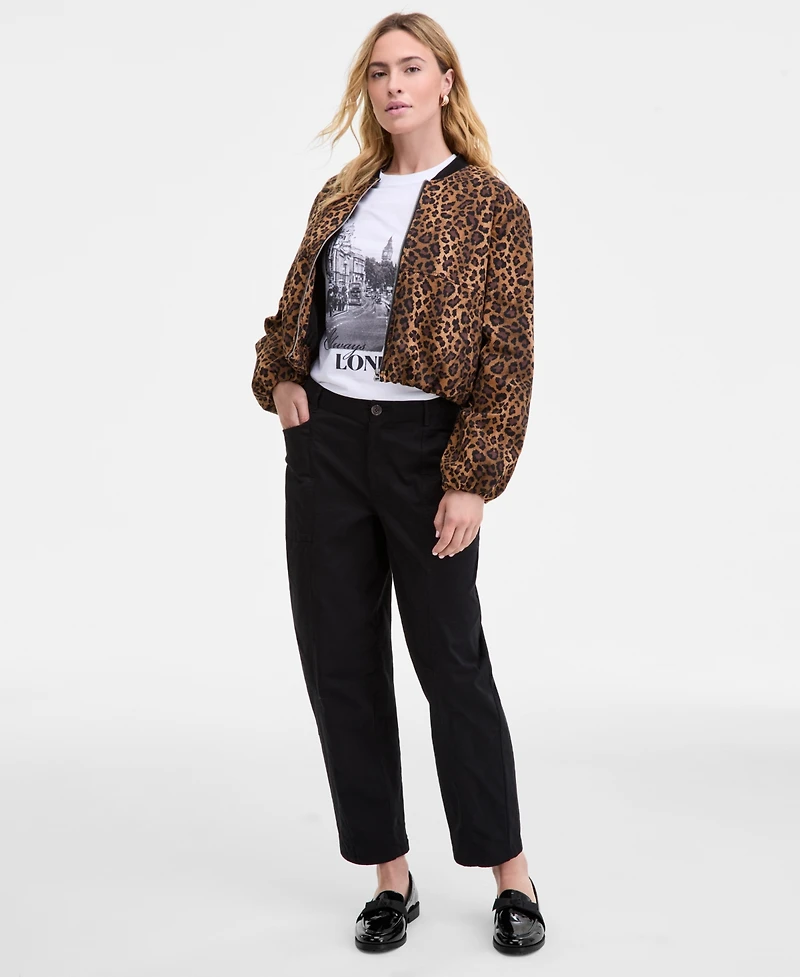 On 34th Women's Leopard Print Bubble-Hem Bomber Jacket, Macy's Exclusive