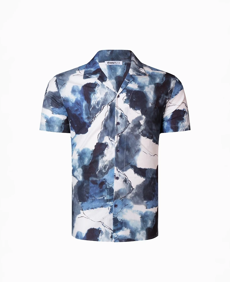 Ron Tomson Men's Allover Pattern Camp Collar Shirt