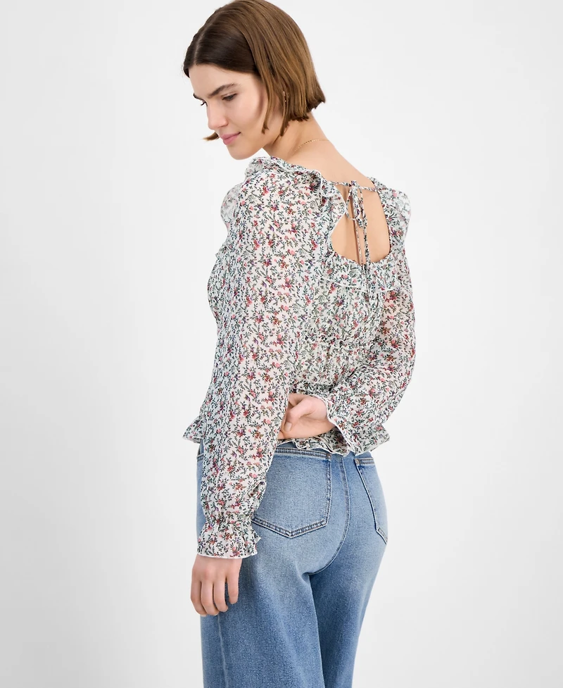Tinseltown Juniors' Tie-Back Ruffle Blouse
