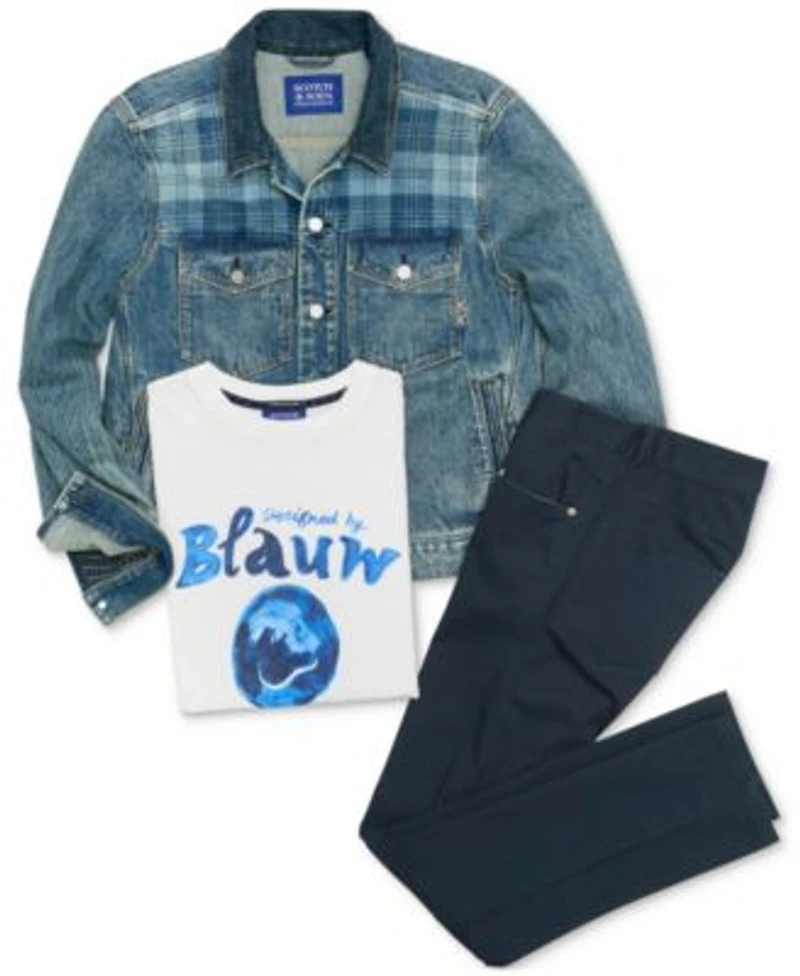 Scotch Soda Mens Slim Fit Ralston Pants Graphic T Shirt Denim Trucker Jacket