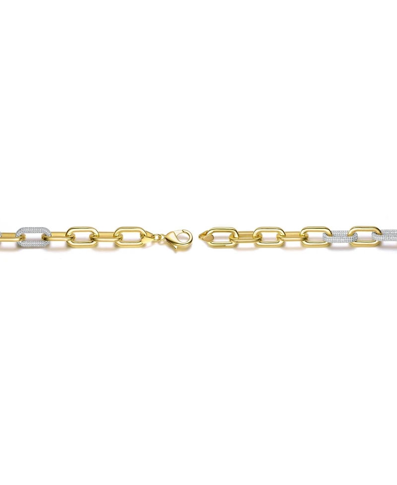 Rachel Glauber Two-Tone with Clear Cubic Zirconia Link Chain Bracelet