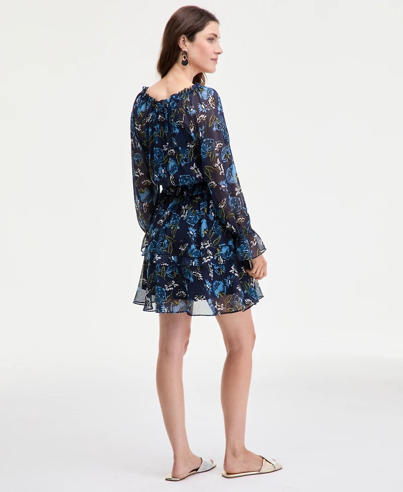 On 34th Women's Printed Smocked Ruffle Chiffon Mini Dress, Macy's Exclusive