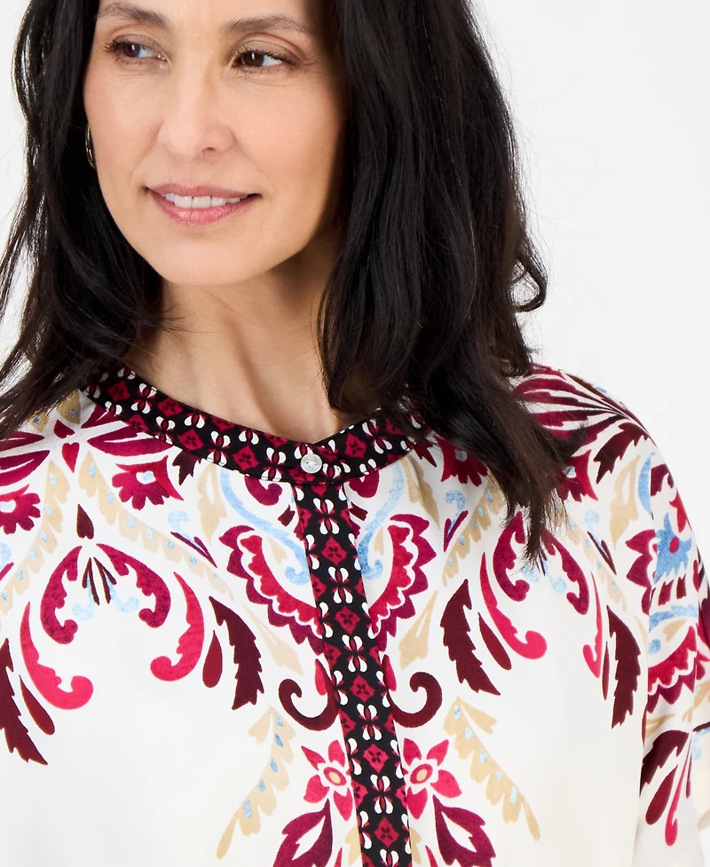Jm Collection Petite Damask Placed-Print Blouse, Macy's Exclusive