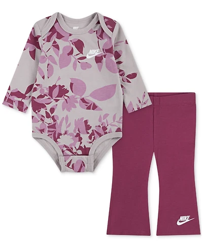 Nike Baby Girls Printed Bodysuit & Flare Leggings, 2 Piece Set