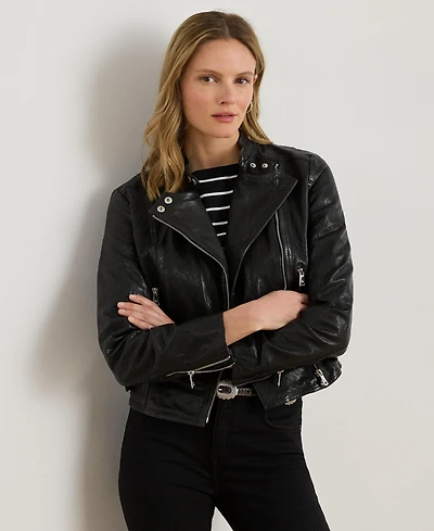 Lauren Ralph Women's Tumbled Leather Moto Jacket