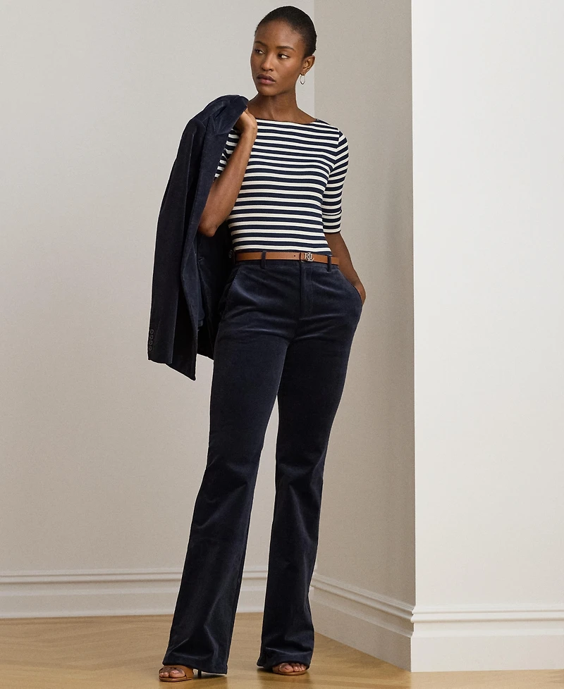 Lauren Ralph Women's Striped Stretch Cotton Boatneck Tee