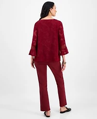 Jm Collection Womens Jacquard Lace Blouse Lace Panel Pants