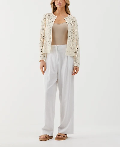 Ella Rafaella Petite Crochet Long Sleeve Cardigan Sweater